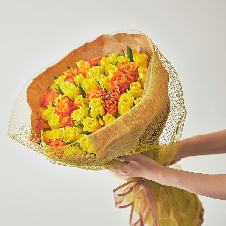 バラの花束 産地厳選 黄色・オレンジ薔薇31～108本（本数をお選び
