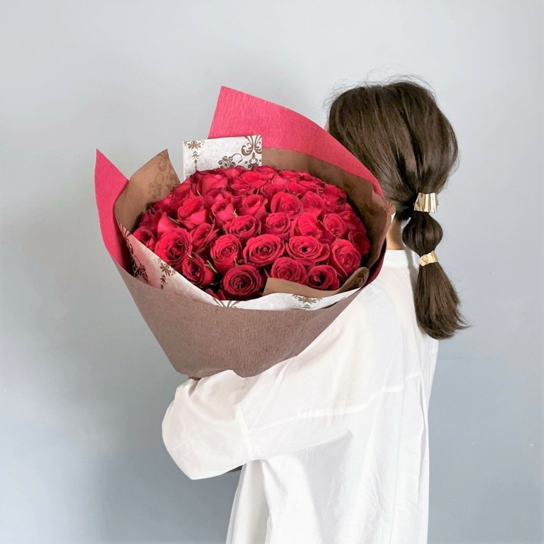 バラの花束プレミアムローズ（大輪） 赤薔薇50本 ブーケ | リンク