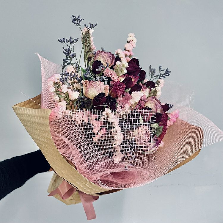 ドライフラワーの花束ドライブーケ ピンクMIXローズブーケ | リンク