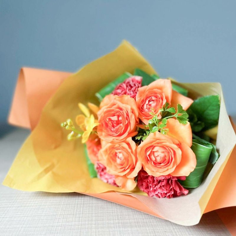 ベーシックギフト 花束 白とオレンジ プレゼント インテリア 花